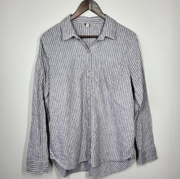 Lucky Brand Striped Relaxed Button Down Shirt Chambray Blue & White - Picture 11 of 11